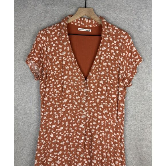 Abercrombie & Fitch Dress Womens Large Orange Floral Garden Party Midi Buttons - Picture 2 of 11
